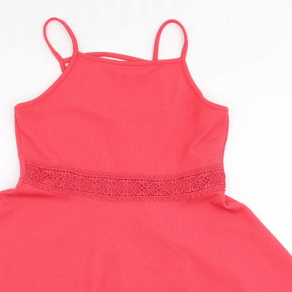 Primark Girls Pink  Polyester Skater Dress  Size 10-11 Years  High Neck Pullover