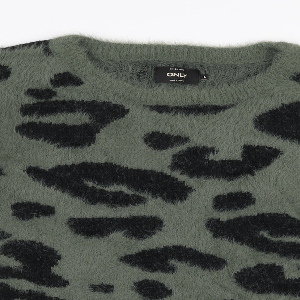 Only Womens Green Round Neck Animal Print Nylon Pullover Jumper Size L