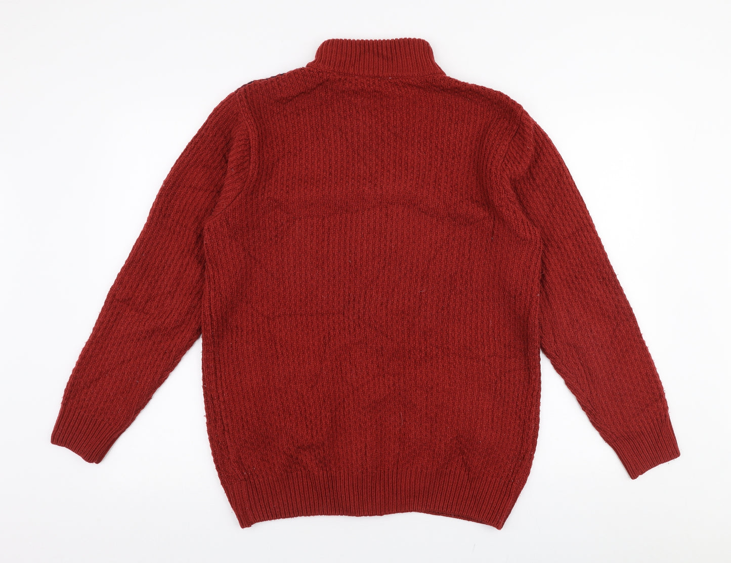 Cotton Traders Mens Red High Neck  Acrylic Cardigan Jumper Size M