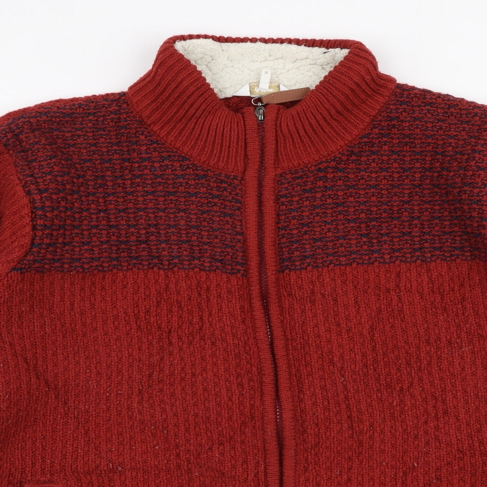 Cotton Traders Mens Red High Neck  Acrylic Cardigan Jumper Size M