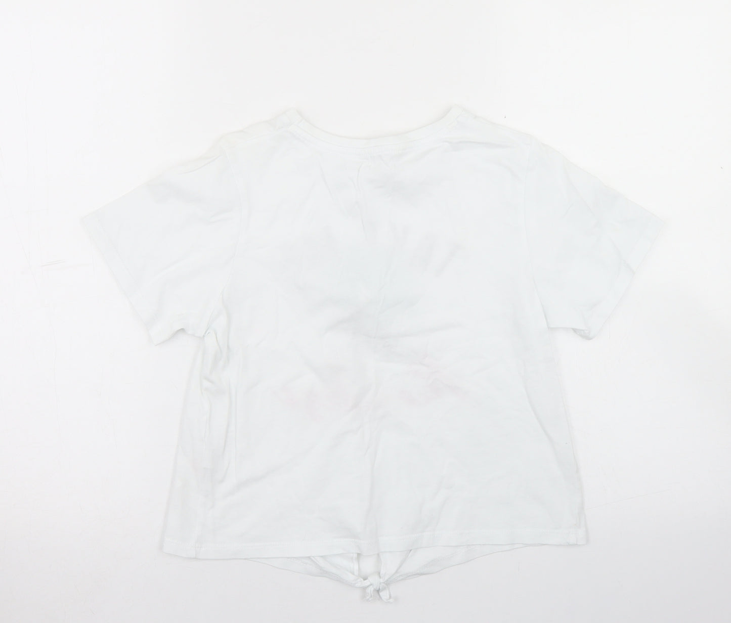 Candy Couture Girls White  Cotton Cropped T-Shirt Size 11 Years Crew Neck  - Paradise, Tie Front