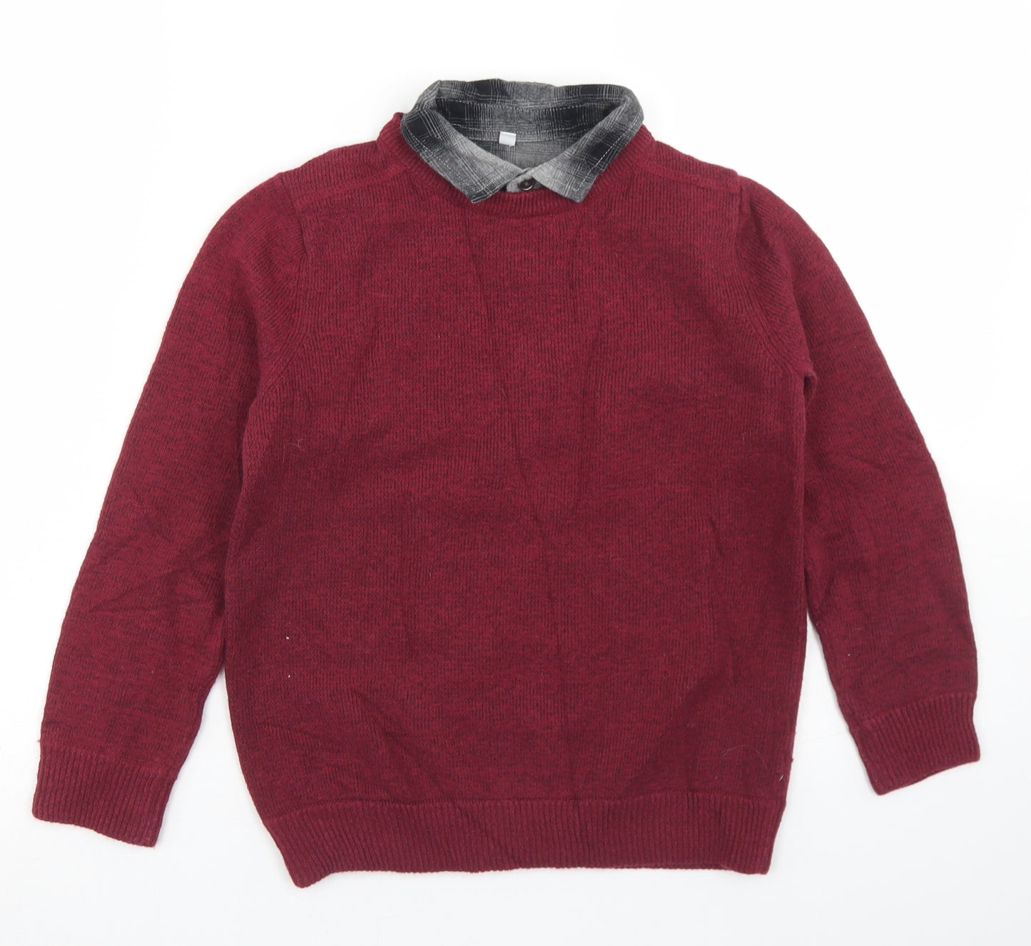 Marks and Spencer Boys Red Collared  Cotton Pullover Jumper Size 7-8 Years