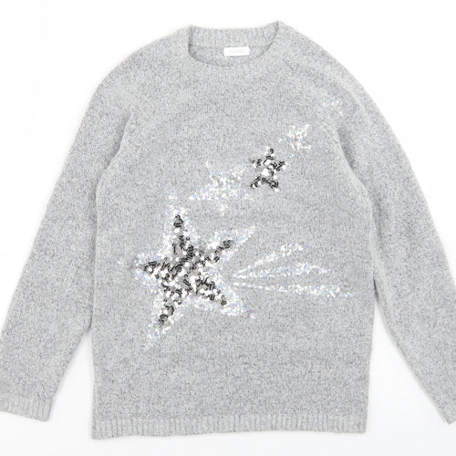 NEXT Girls Grey Crew Neck  Acrylic Pullover Jumper Size 8 Years