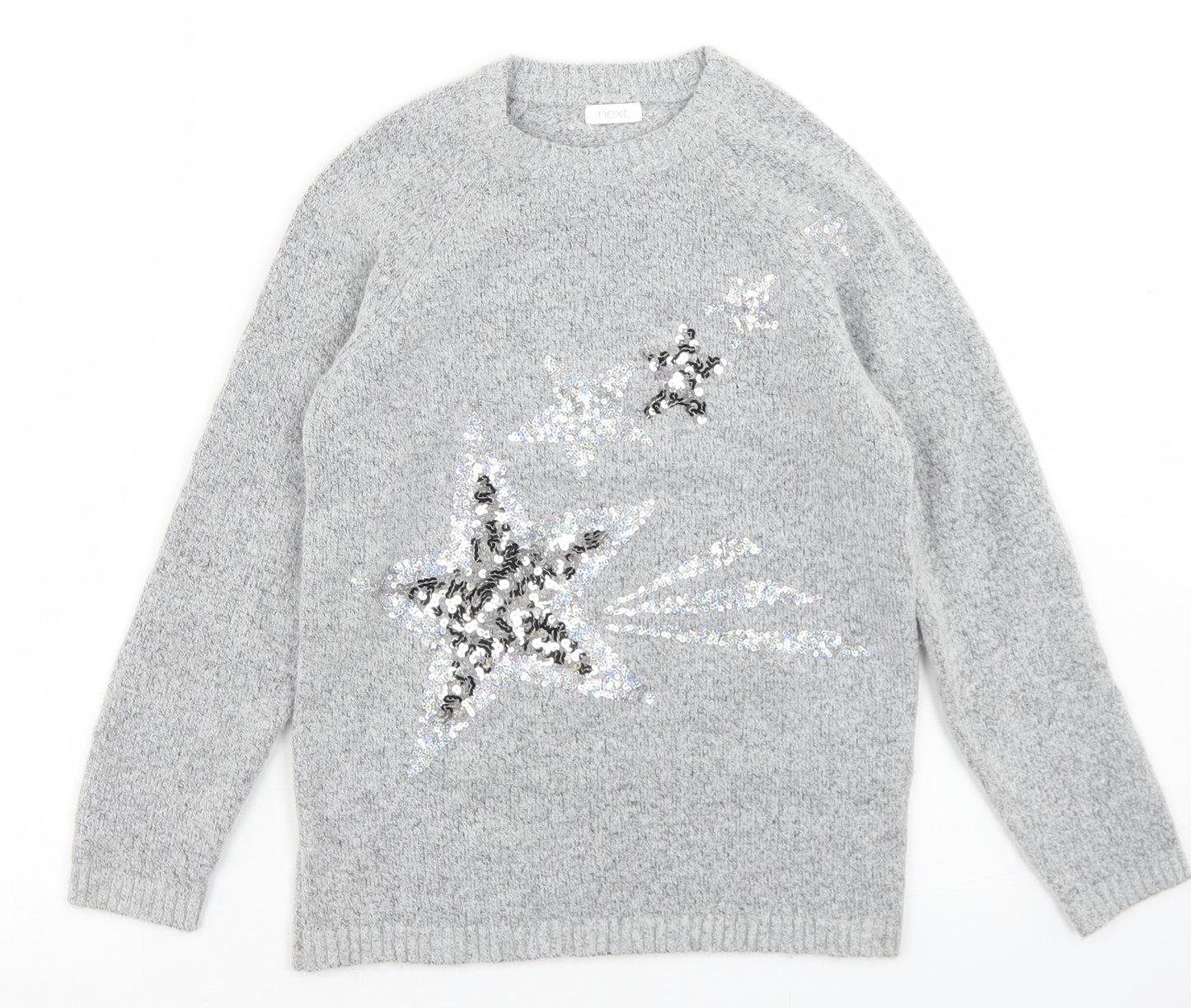 NEXT Girls Grey Crew Neck  Acrylic Pullover Jumper Size 8 Years