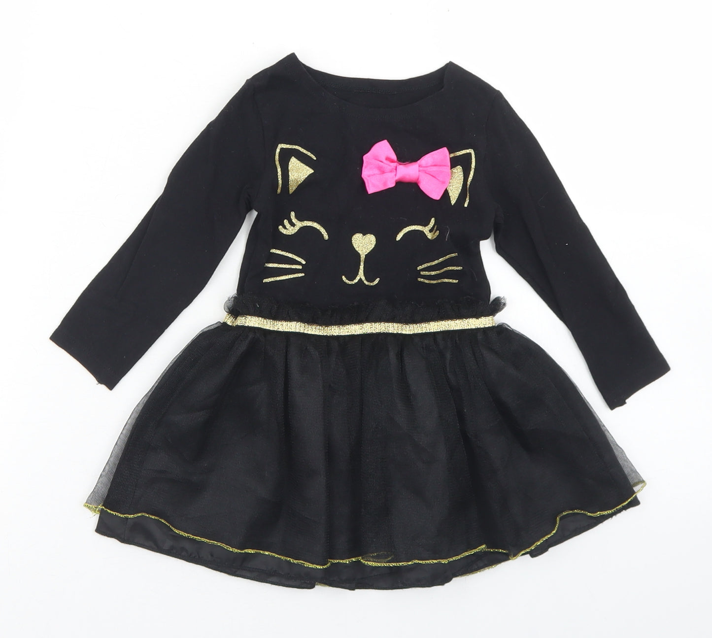 Dunnes Stores Girls Black  Cotton Tutu Dress  Size 9-12 Months  Round Neck  - Cat