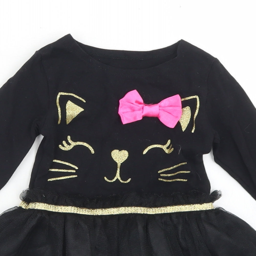 Dunnes Stores Girls Black  Cotton Tutu Dress  Size 9-12 Months  Round Neck  - Cat
