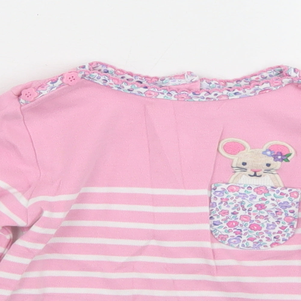 JoJo Maman Bébé Girls Pink Striped Cotton Basic T-Shirt Size 2-3 Years Crew Neck Button - Mouse