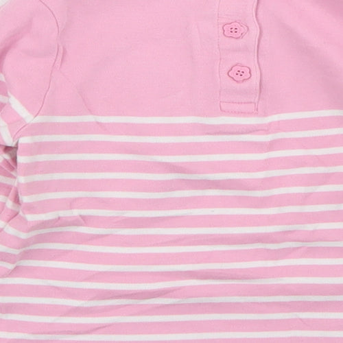 JoJo Maman Bébé Girls Pink Striped Cotton Basic T-Shirt Size 2-3 Years Crew Neck Button - Mouse