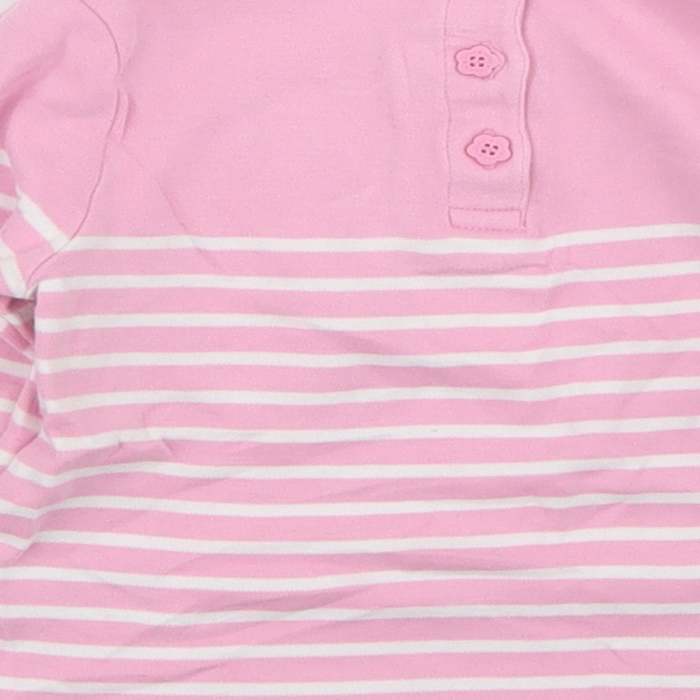 JoJo Maman Bébé Girls Pink Striped Cotton Basic T-Shirt Size 2-3 Years Crew Neck Button - Mouse
