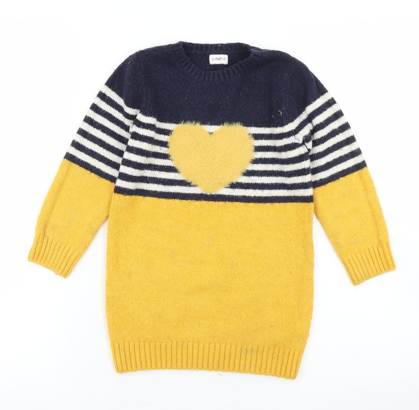 F&F Girls Multicoloured Striped Acrylic Jumper Dress  Size 4-5 Years  Crew Neck