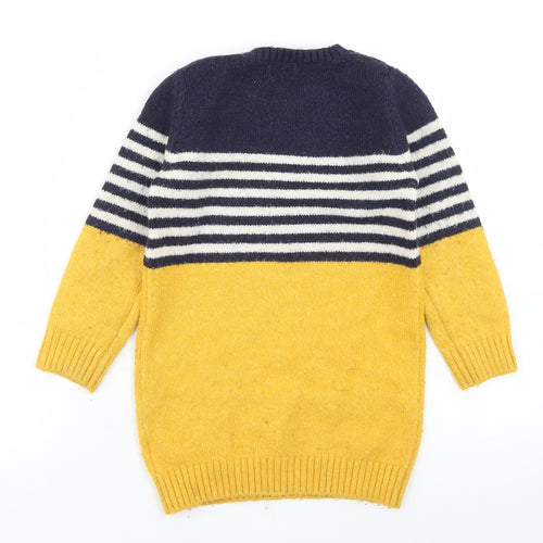 F&F Girls Multicoloured Striped Acrylic Jumper Dress  Size 4-5 Years  Crew Neck
