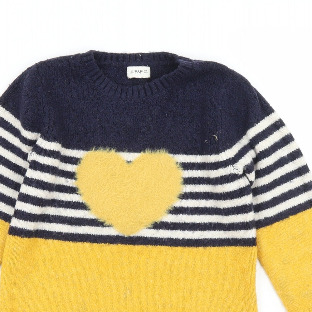 F&F Girls Multicoloured Striped Acrylic Jumper Dress  Size 4-5 Years  Crew Neck