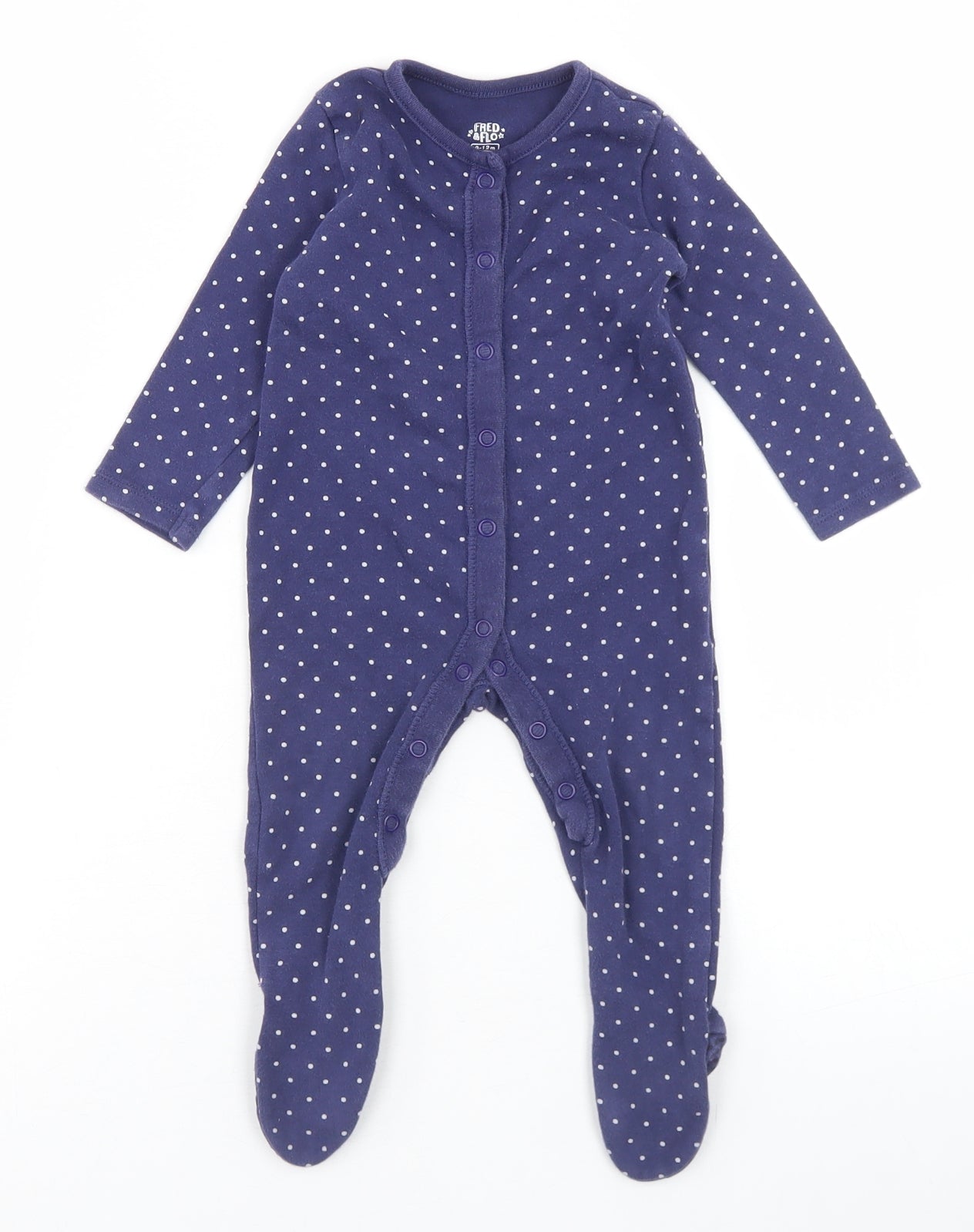 F&F Girls Blue Polka Dot Cotton Babygrow One-Piece Size 9-12 Months  Snap
