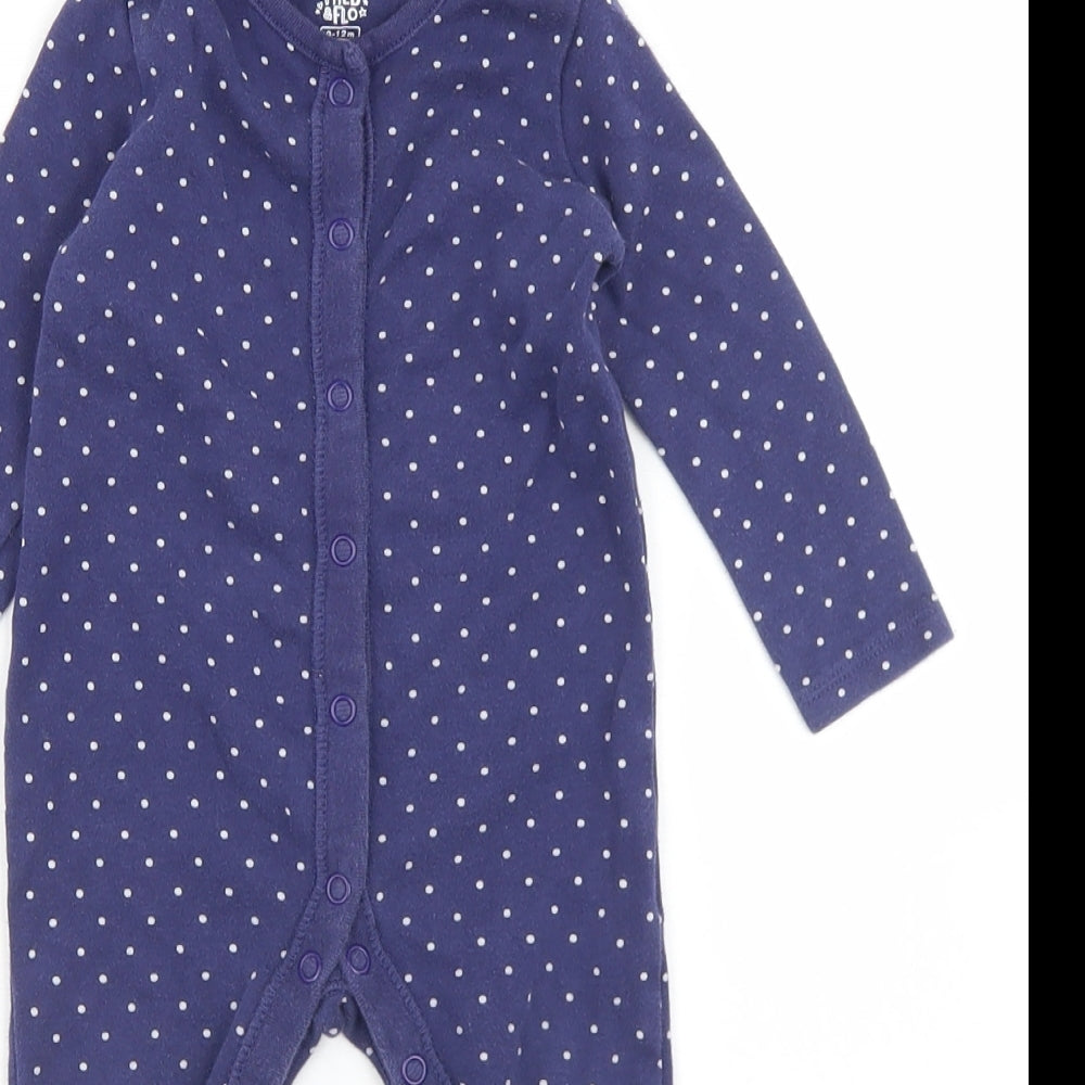 F&F Girls Blue Polka Dot Cotton Babygrow One-Piece Size 9-12 Months  Snap