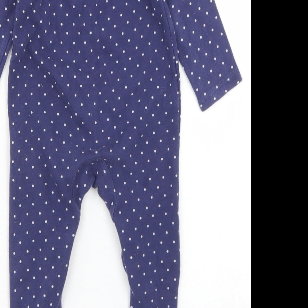 F&F Girls Blue Polka Dot Cotton Babygrow One-Piece Size 9-12 Months  Snap