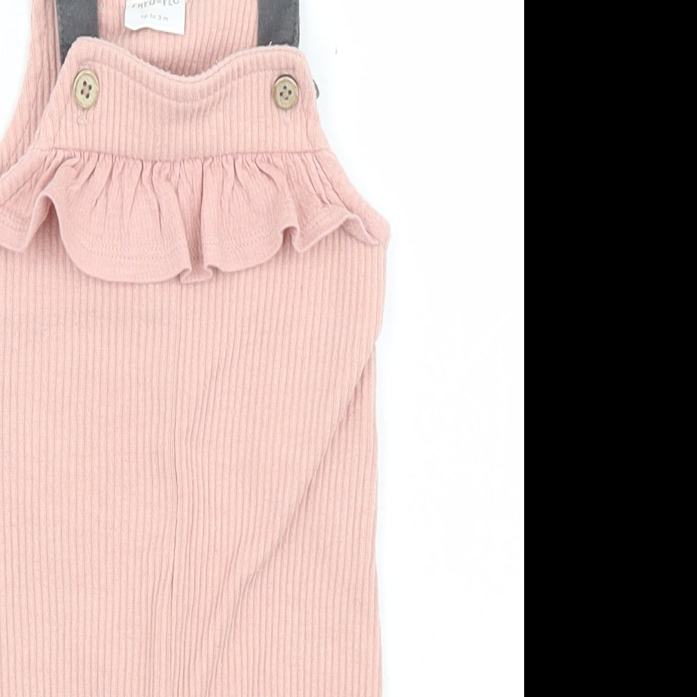 F&F Girls Pink  Polyester Dungaree One-Piece Size 0-3 Months  Snap