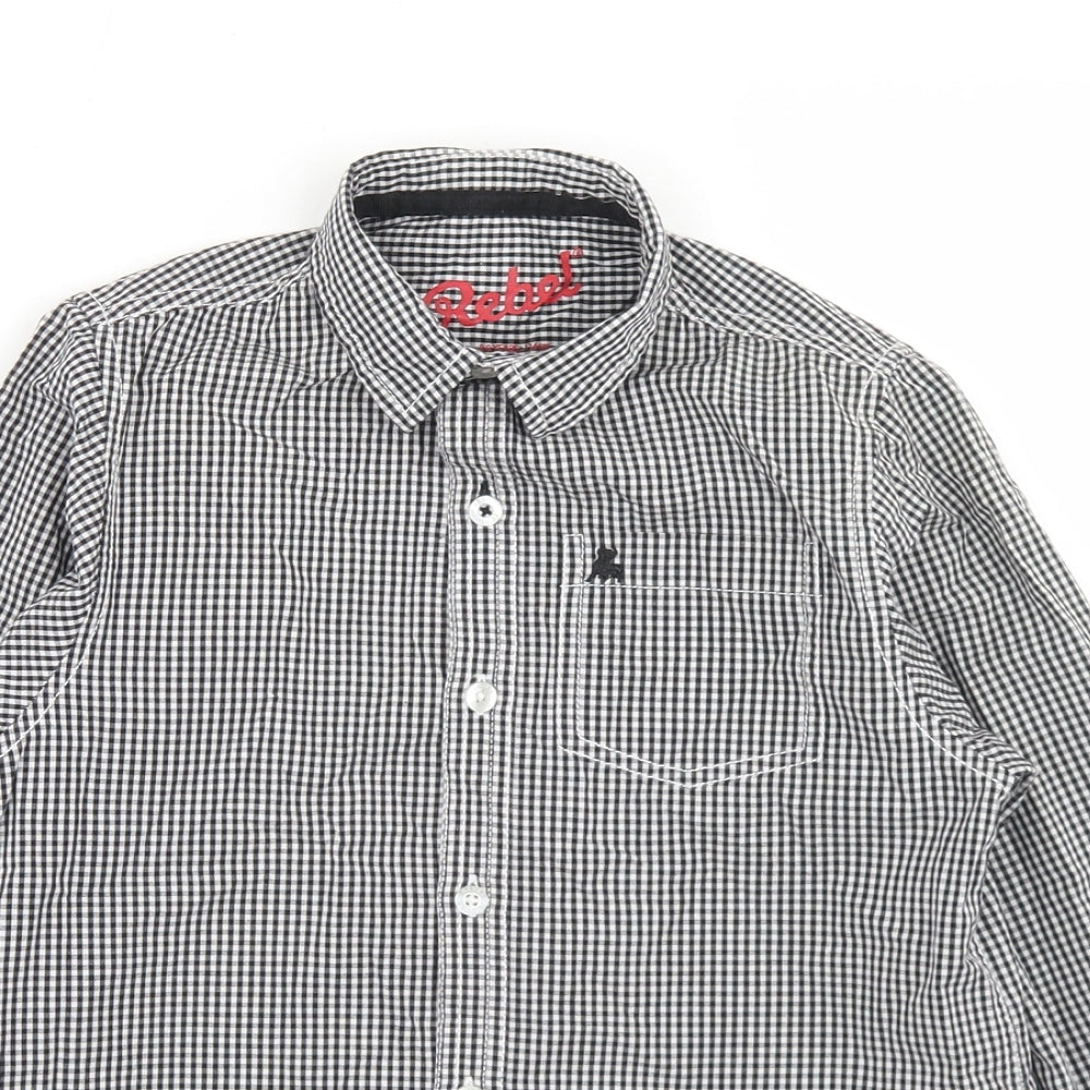 Rebel Boys Black Check Cotton Basic Button-Up Size 8-9 Years Collared Button