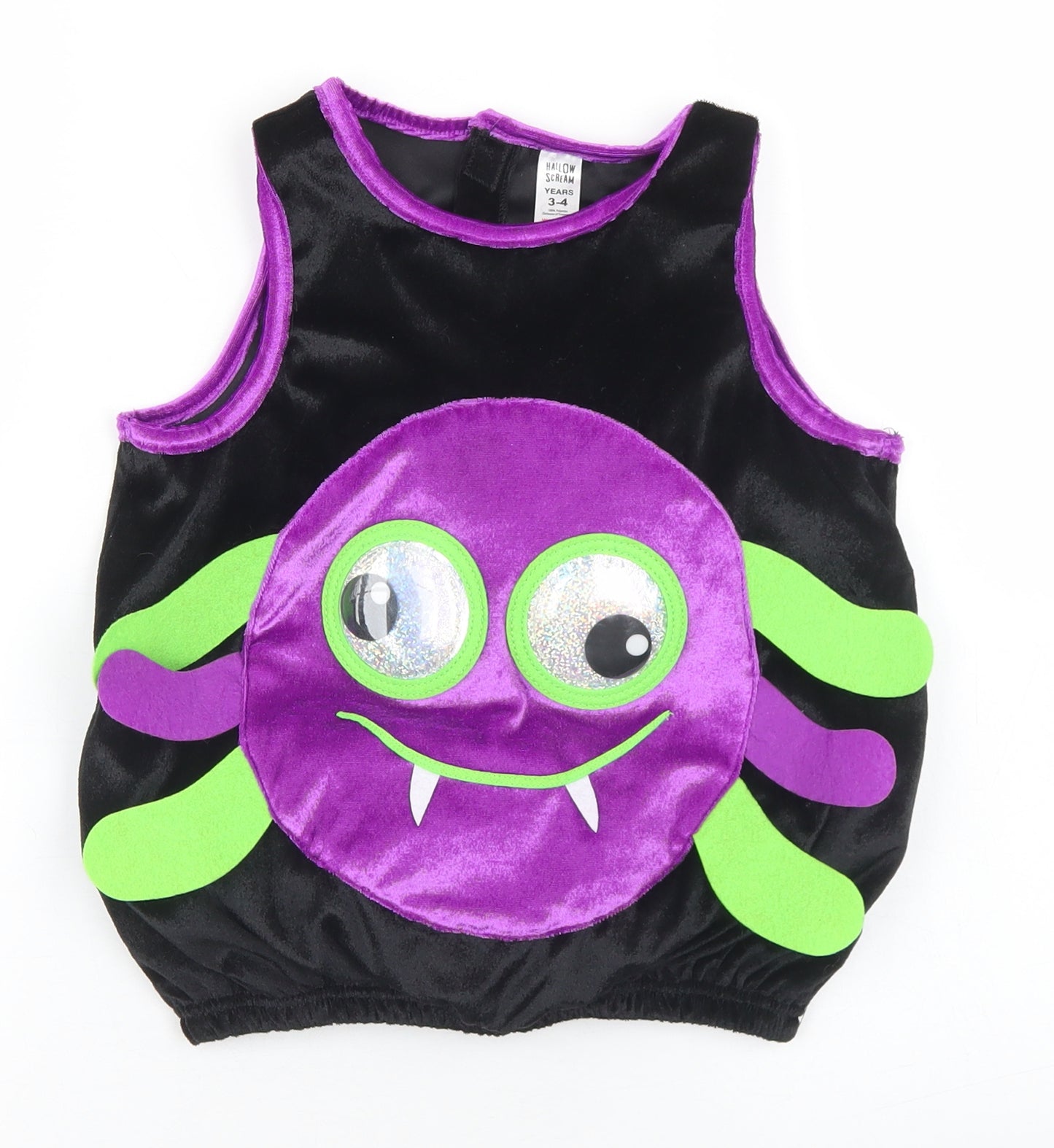 Hallow scream Boys Black  Polyester Basic Tank Size 3-4 Years Round Neck Hook & Loop - Spider Costume