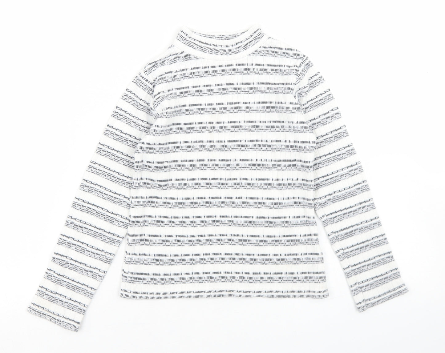 Nutmeg Girls Grey Striped Cotton Basic T-Shirt Size 7-8 Years Mock Neck