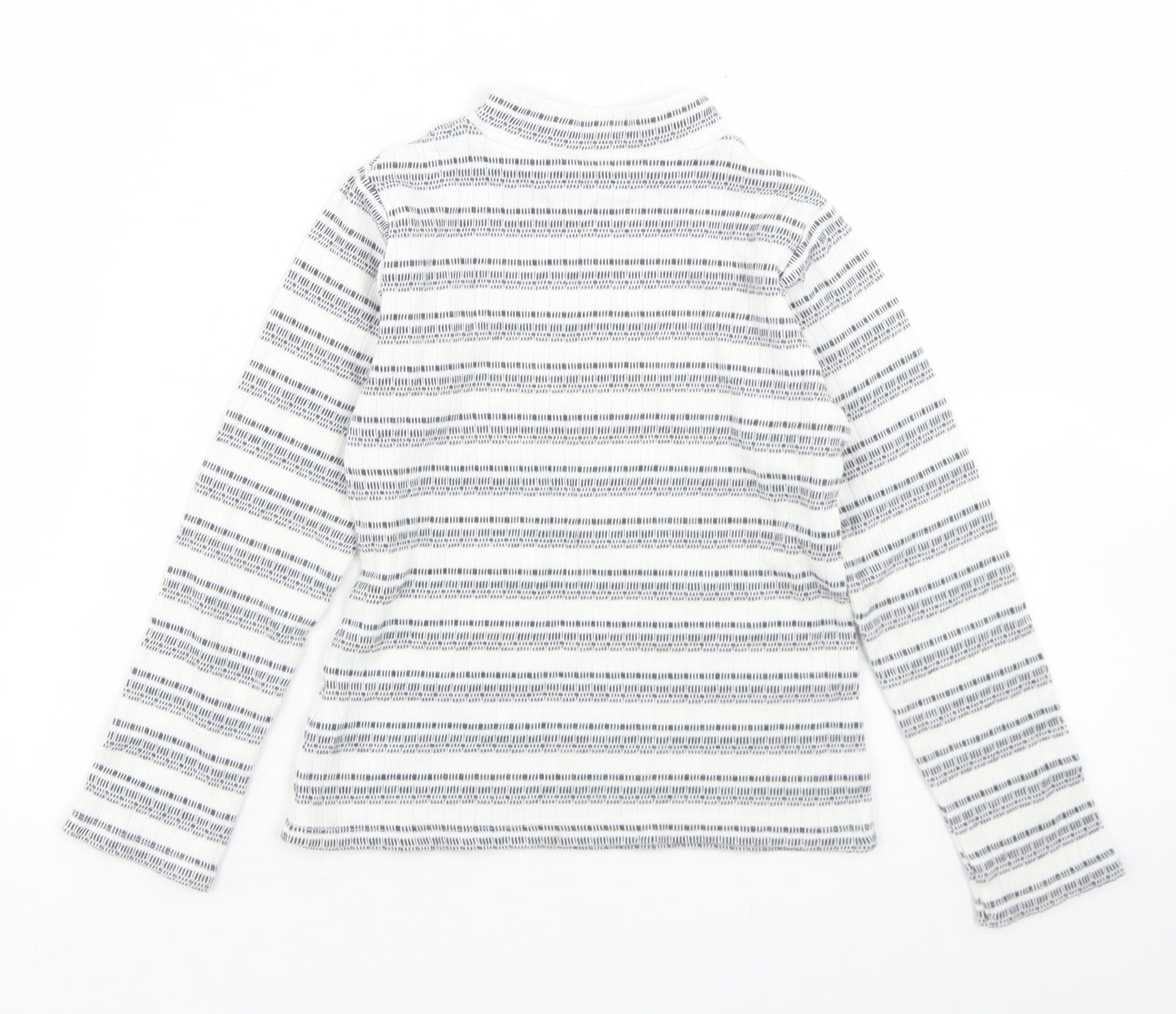 Nutmeg Girls Grey Striped Cotton Basic T-Shirt Size 7-8 Years Mock Neck