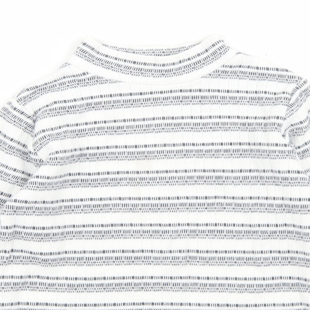 Nutmeg Girls Grey Striped Cotton Basic T-Shirt Size 7-8 Years Mock Neck