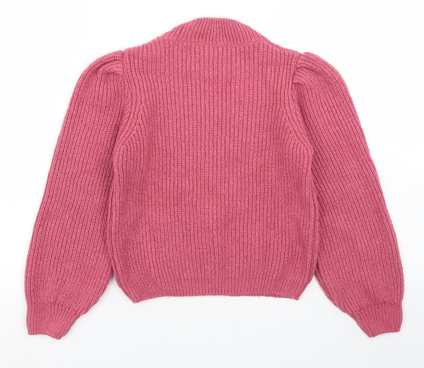 NEXT Girls Pink Mock Neck  Acrylic Pullover Jumper Size 8 Years   - Puff Sleeve