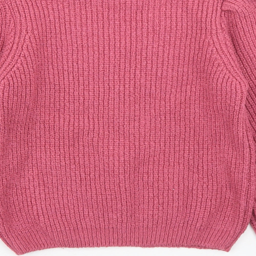 NEXT Girls Pink Mock Neck  Acrylic Pullover Jumper Size 8 Years   - Puff Sleeve