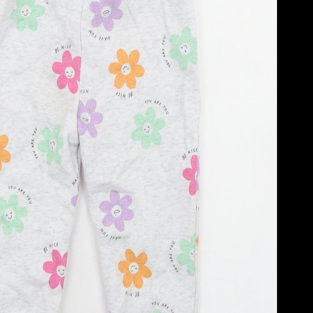 Primark Girls Grey Floral Cotton Jogger Trousers Size 18-24 Months  Drawstring
