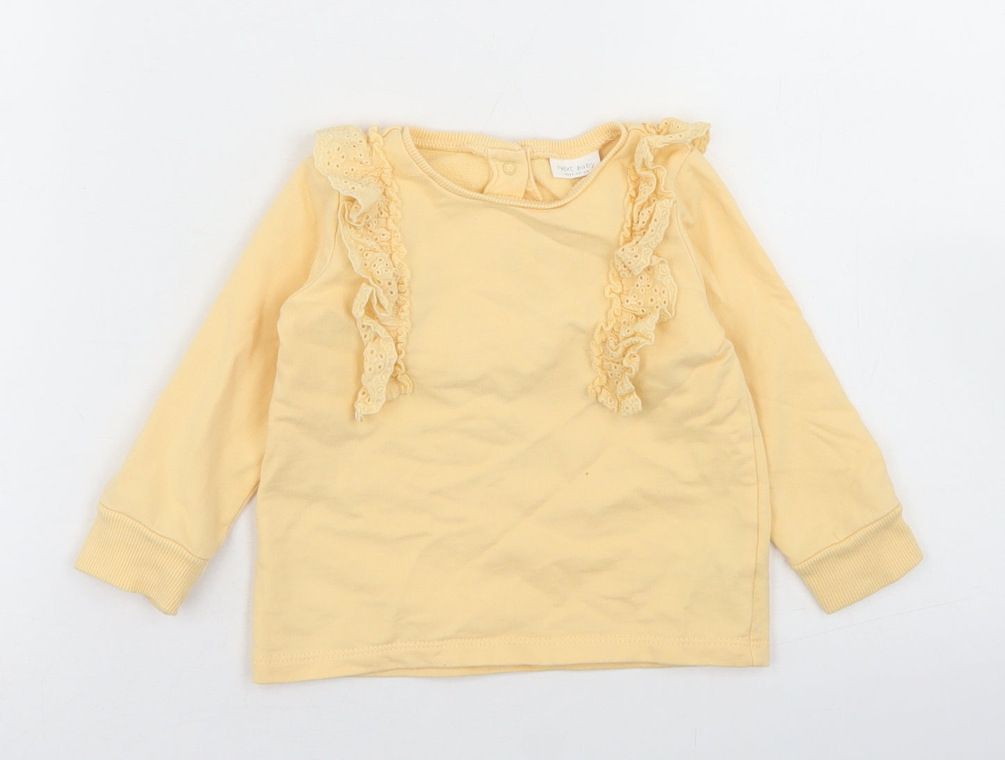 NEXT Girls Yellow  Cotton Pullover Casual Size 9-12 Months Crew Neck Snap