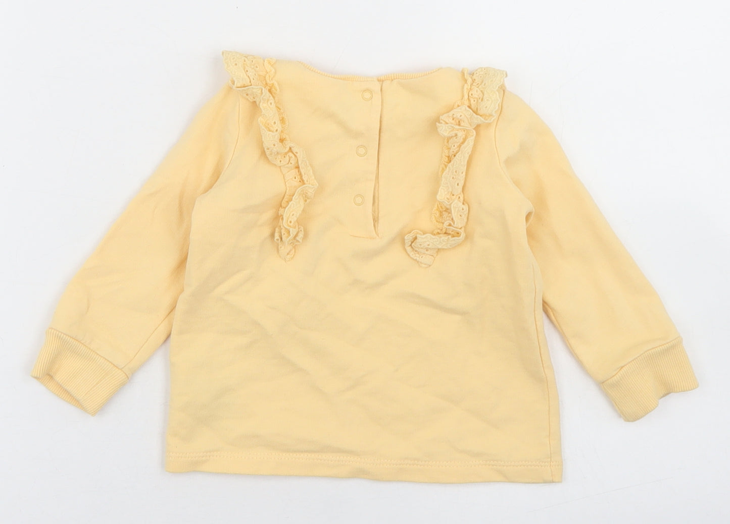 NEXT Girls Yellow  Cotton Pullover Casual Size 9-12 Months Crew Neck Snap