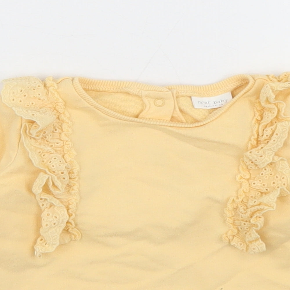 NEXT Girls Yellow  Cotton Pullover Casual Size 9-12 Months Crew Neck Snap
