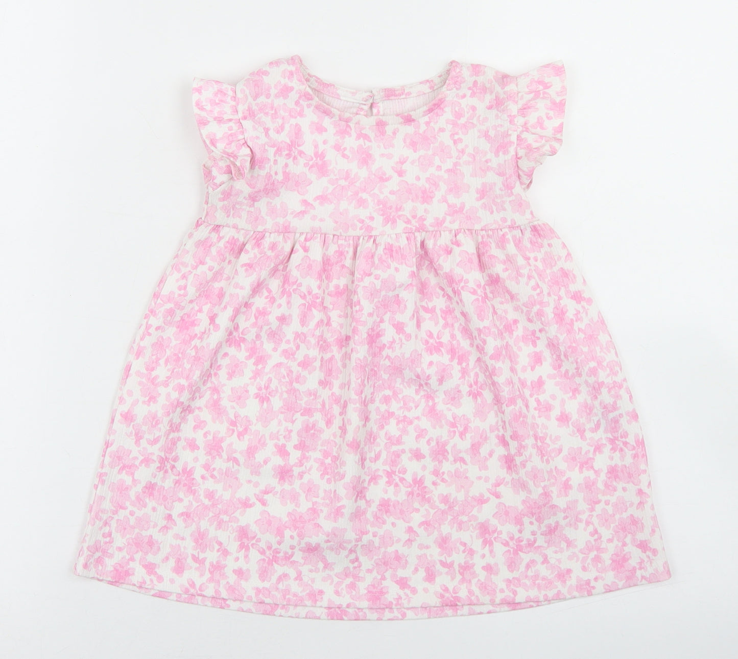 Dunnes Stores Girls Pink Floral Polyester Skater Dress  Size 12-18 Months  Round Neck Button