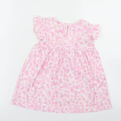 Dunnes Stores Girls Pink Floral Polyester Skater Dress  Size 12-18 Months  Round Neck Button