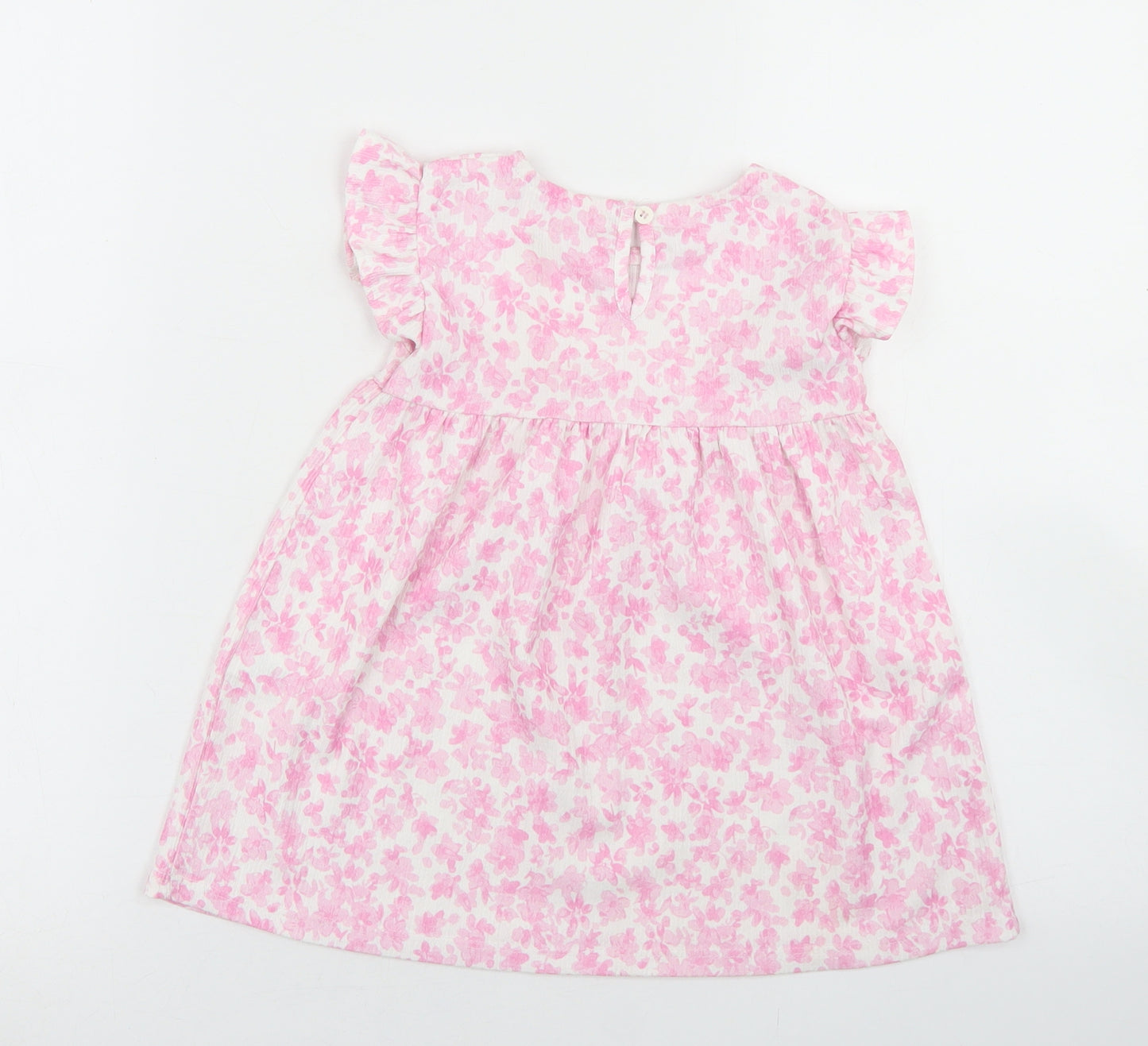 Dunnes Stores Girls Pink Floral Polyester Skater Dress  Size 12-18 Months  Round Neck Button