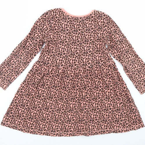 NEXT Girls Pink Animal Print Cotton Skater Dress  Size 4-5 Years  Crew Neck