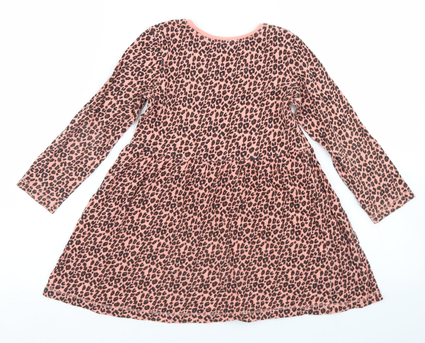 NEXT Girls Pink Animal Print Cotton Skater Dress  Size 4-5 Years  Crew Neck