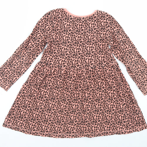 NEXT Girls Pink Animal Print Cotton Skater Dress  Size 4-5 Years  Crew Neck