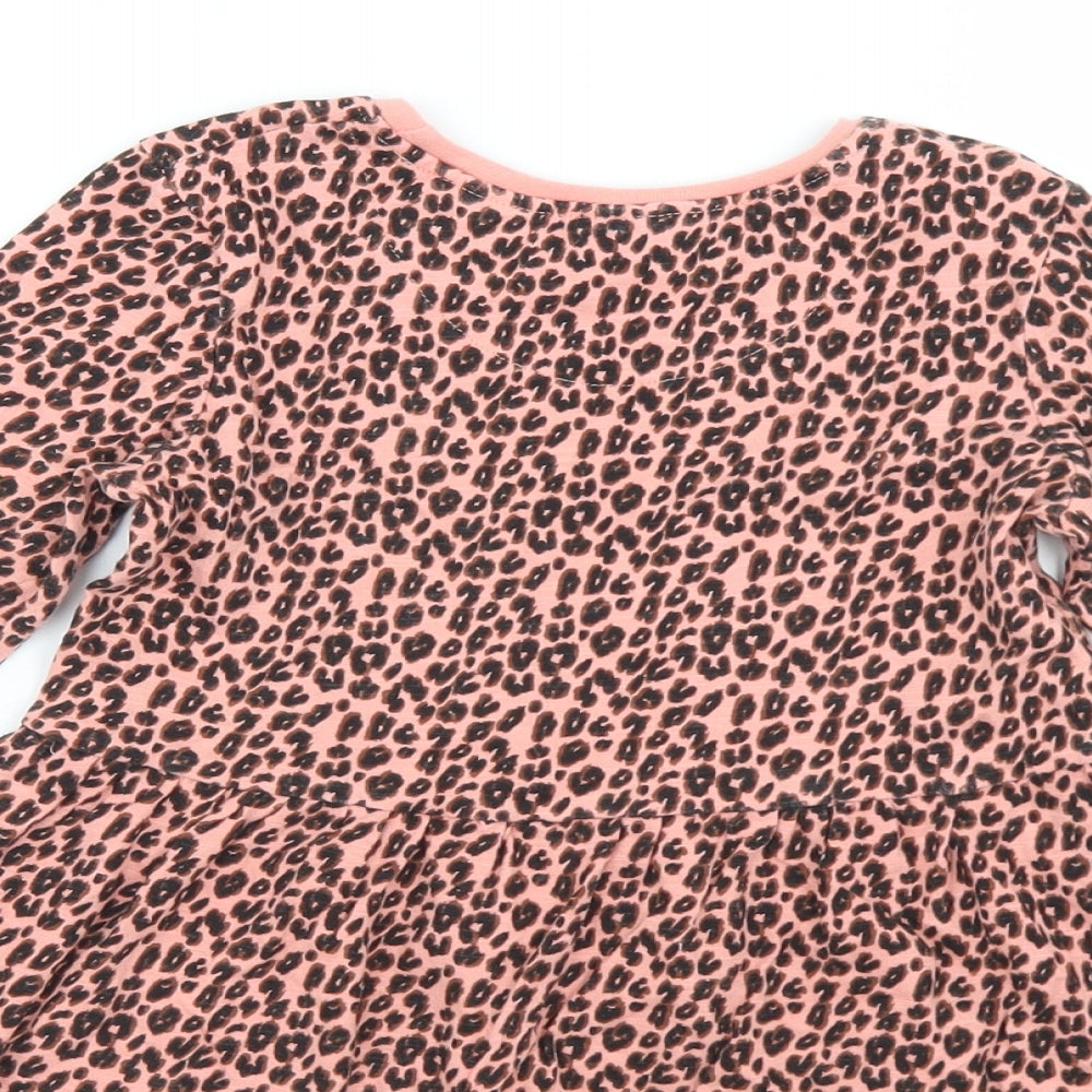 NEXT Girls Pink Animal Print Cotton Skater Dress  Size 4-5 Years  Crew Neck