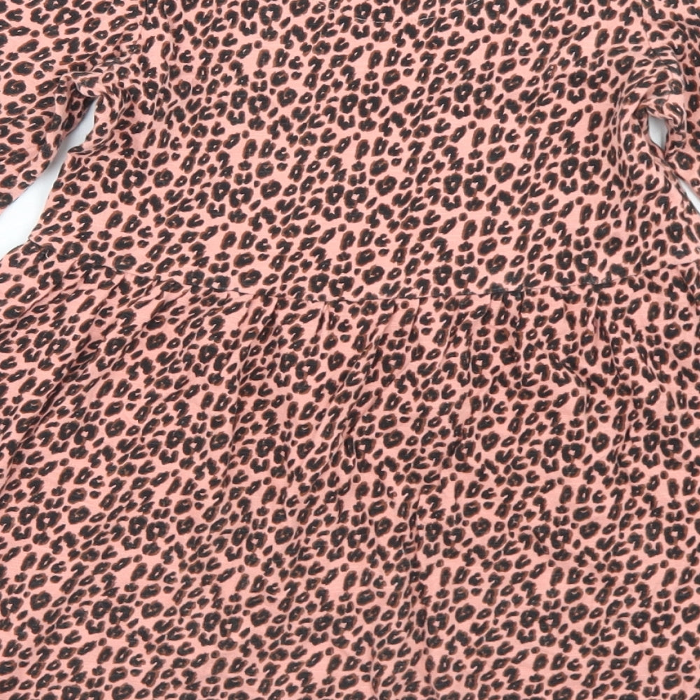 NEXT Girls Pink Animal Print Cotton Skater Dress  Size 4-5 Years  Crew Neck