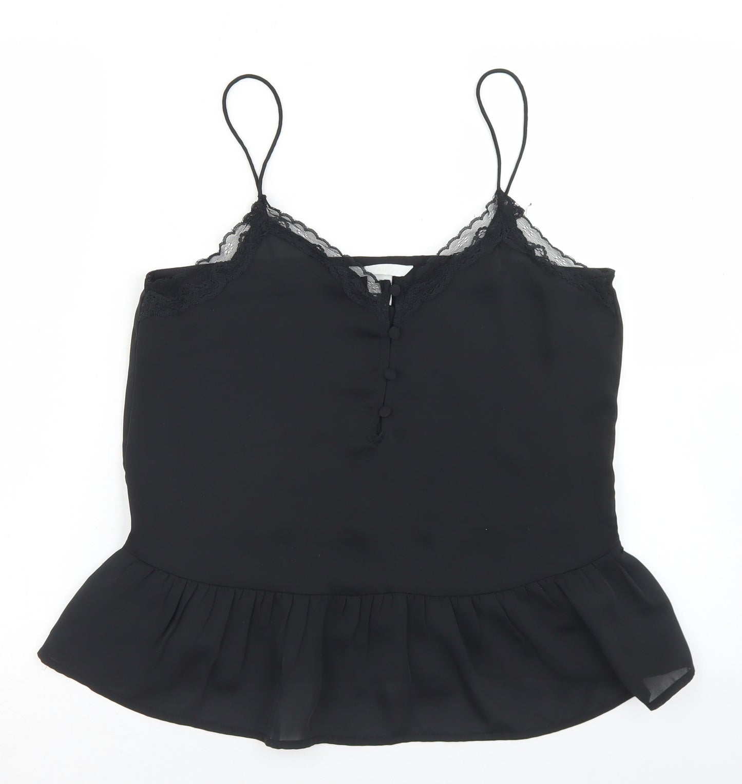 H&M Womens Black  Polyester Camisole Blouse Size 10 Round Neck - Lace Trim