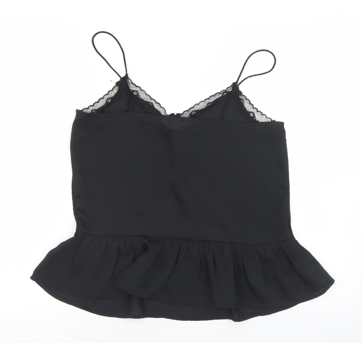 H&M Womens Black  Polyester Camisole Blouse Size 10 Round Neck - Lace Trim