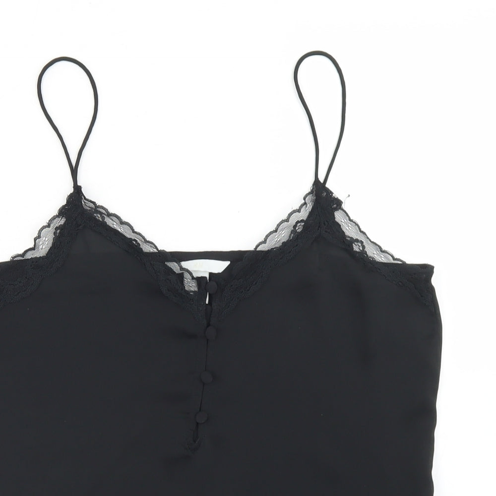 H&M Womens Black  Polyester Camisole Blouse Size 10 Round Neck - Lace Trim
