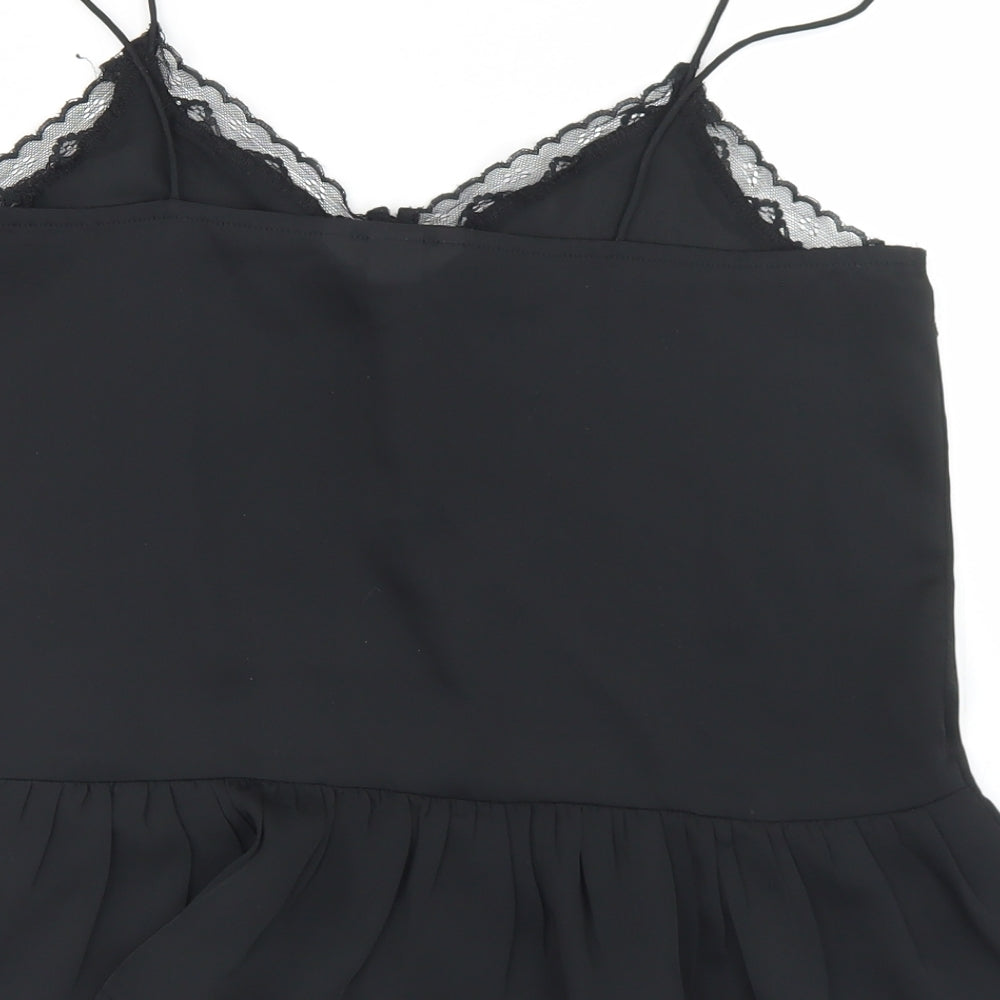 H&M Womens Black  Polyester Camisole Blouse Size 10 Round Neck - Lace Trim