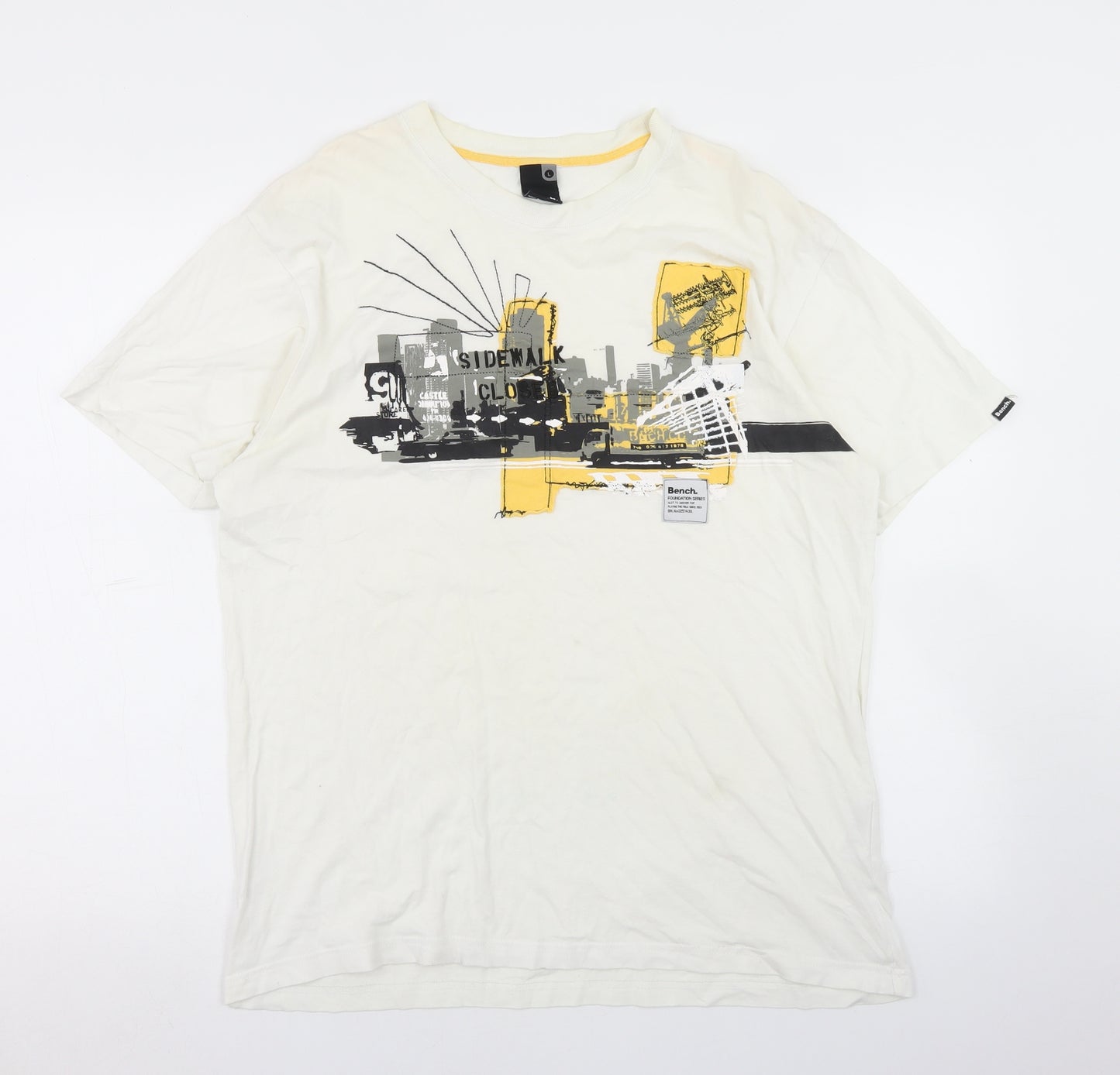 Bench Mens White  Polyester  T-Shirt Size L Crew Neck