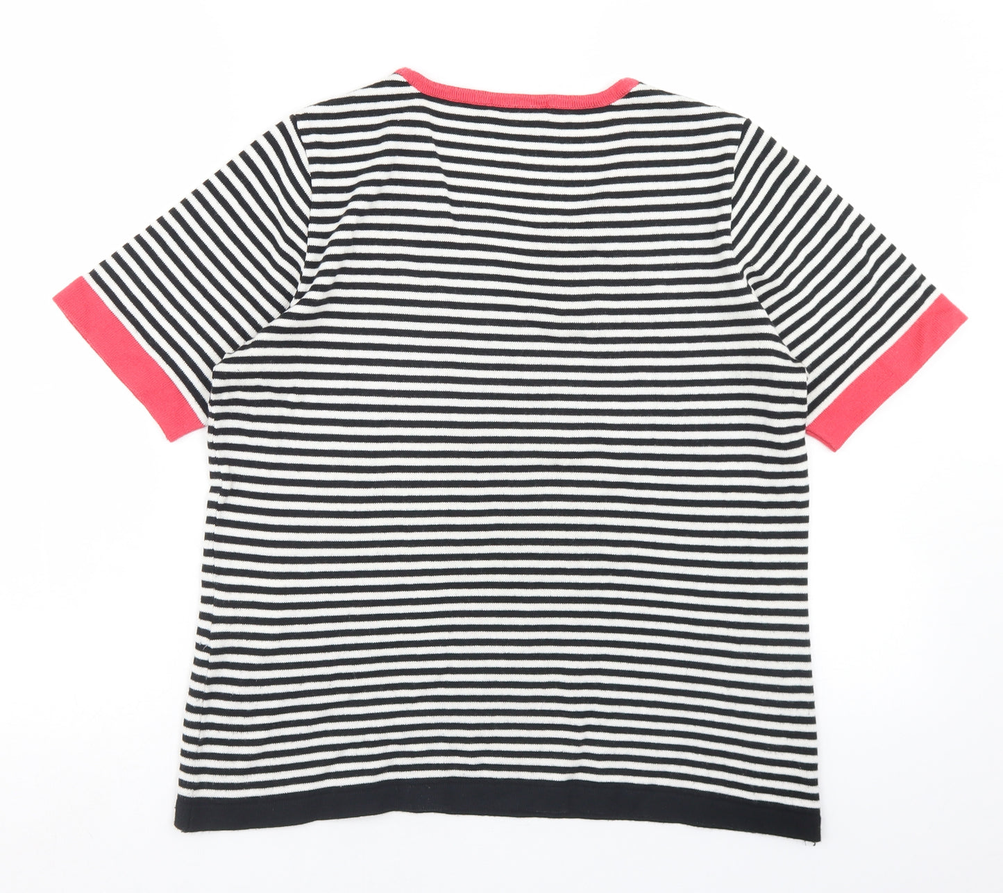 Signature Womens Multicoloured Striped Cotton Basic T-Shirt Size M Round Neck