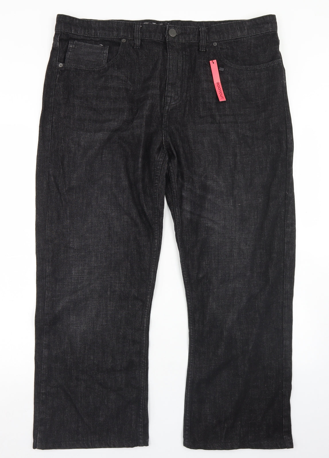Peacocks Mens Black  Cotton Bootcut Jeans Size 40 in L27 in Regular Button