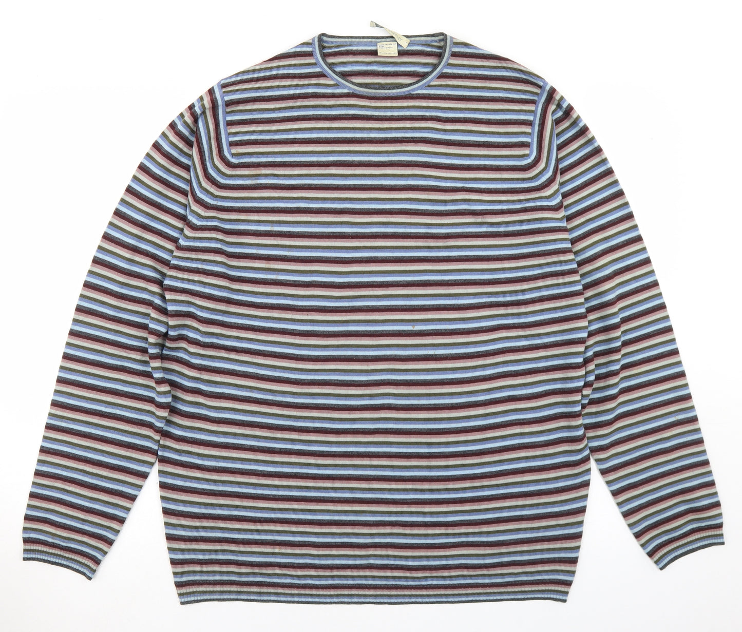 John Smedley Mens Multicoloured Crew Neck Striped Wool Pullover Jumper Size L