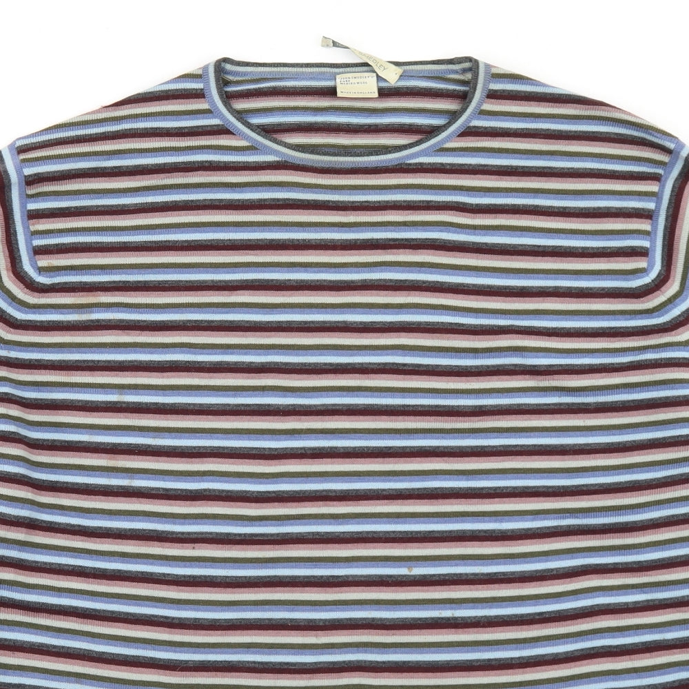 John Smedley Mens Multicoloured Crew Neck Striped Wool Pullover Jumper Size L