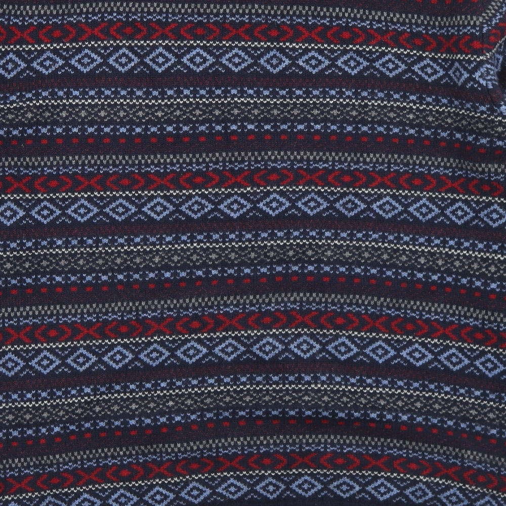Marks and Spencer Mens Blue Crew Neck Fair Isle Wool Pullover Jumper Size M