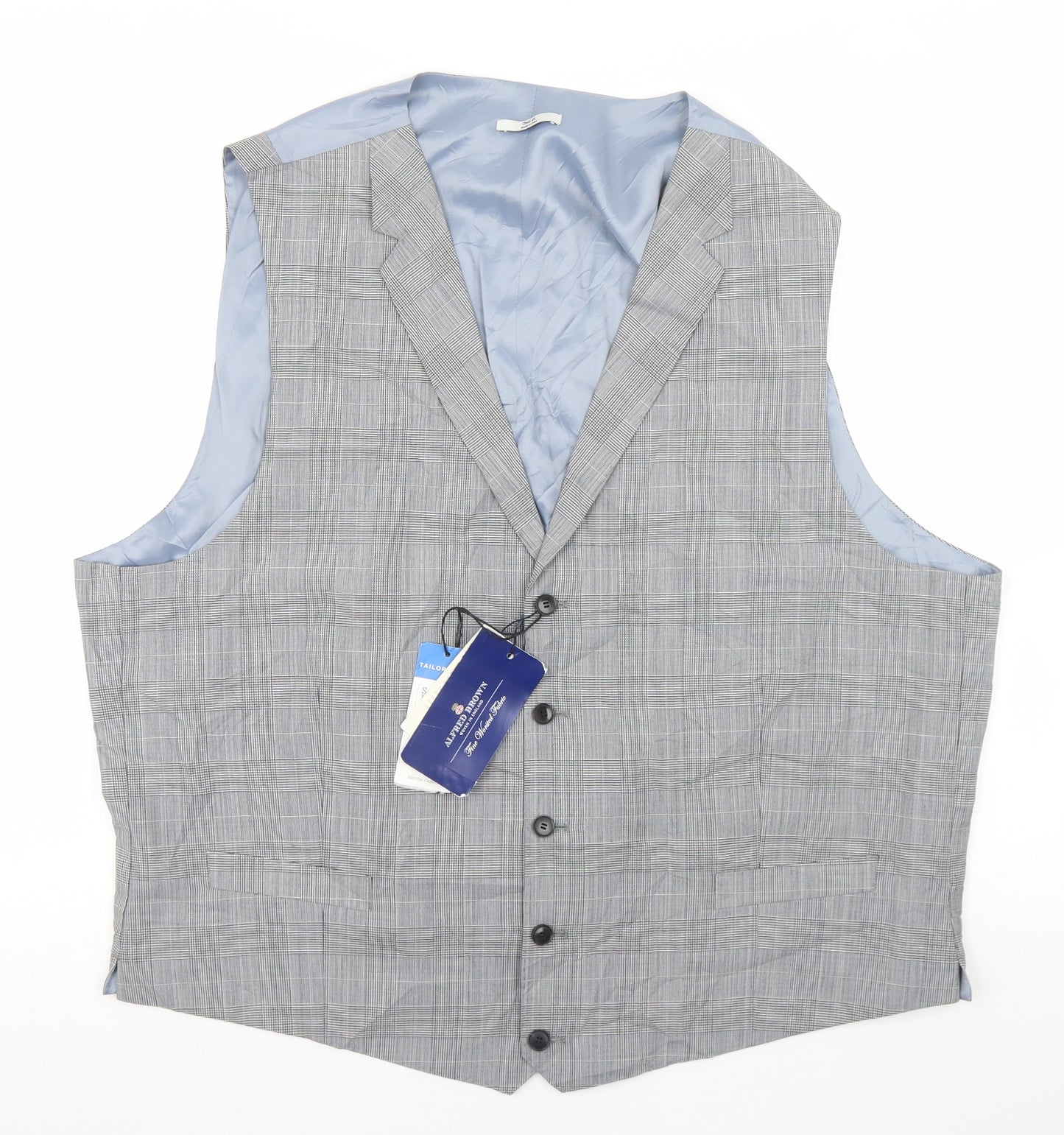 Alfred Brown Mens Grey Plaid Wool Jacket Suit Waistcoat Size 3XL